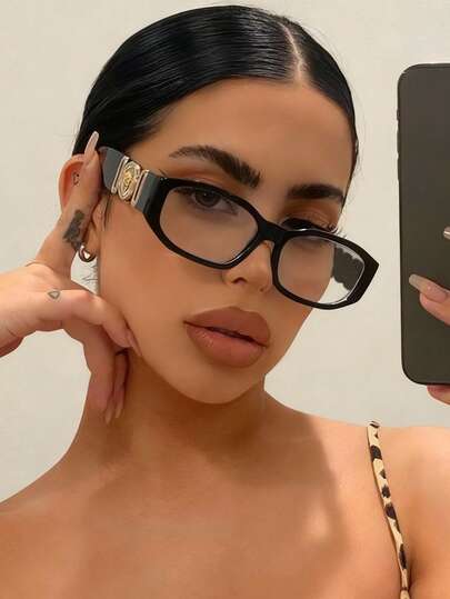 1 paire de lunettes rétro au cadre complet asymétrique et polygonal, motif géométrique, lunettes polyvalentes pour femmes, convenant pour le port quotidien, les voyages et la décoration de vacances