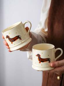 1pc Cute Dog Ceramic Coffee Mug, Minimalist Animal Pattern Ceramic Cup, Breakfast Cup, Juice Cup, Milk Cup, Water Cup, Afternoon Tea Cup, Gift Mug