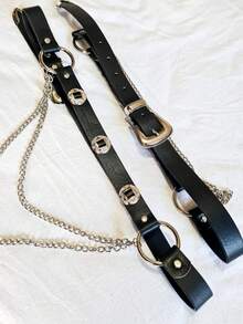 CINTO FEMININO BOHO VINTAGE DE COURO SINTÉTICO COM FIVELA ESTREITA COM PUNK ROCK ILHÓS COM CORRENTE 2023