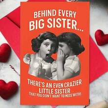 Sister-Themed Adult Humorous Card - "Crazier Little Sister Behind Big Sis" Retro Greeting (With Envelope) - Multicolor - View 8