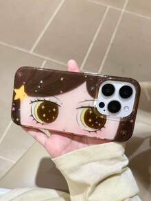 1个卡通大眼睛黄色星星图案个性化手机壳，可爱时尚的洛丽塔风格保护套，适用于 17/ 17 Pro Max/ 16 Pro Max/ 15 Pro/ 14/ 13/12/11，是送给家人/朋友/姐妹/女朋友的理想圣诞礼物 - 紫紅色 - 查看 2