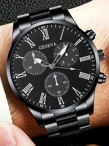 4pcs Men's Steel Band Quartz Watches, Sports Chronograph Watches - Perfect For Halloween, Christmas, Thanksgiving, Valentine's Day, Etc. - Ideal Gift For Boyfriend Or Family