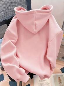 Sweat-shirt-shirt pull unicolore, Sweat-shirt-shirt mignon pour femmes style Y2K, vêtements d'automne pour femmes pour la rentrée, Sweat-shirt-shirt ample à manches longues et décontracté pour femmes, nouvelle mode automne 2025 pour femmes, vêtements d'hiver pour femmes - Rose pâle - Voir 3