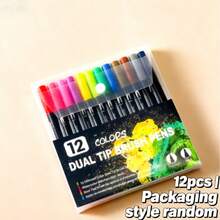 60pcs/Set Dual-Tip Art Markers | Random Colors, Quick-Drying Blendable Ink | 12pcs/24pcs/36pcs/Multiple Options / Professional Artist Level | Perfect Gift For Christmas, Halloween And Easter, Black Pen Holder/OPP Bag