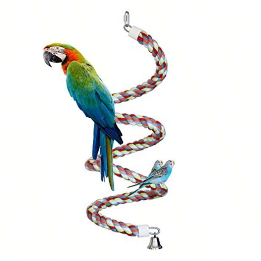Rope Bungee Perch Bird 83inch Kintor Pure Natural Colorful Bead Cage Chewing Toys for Small Medium Parrot - como en la foto - Ver 1