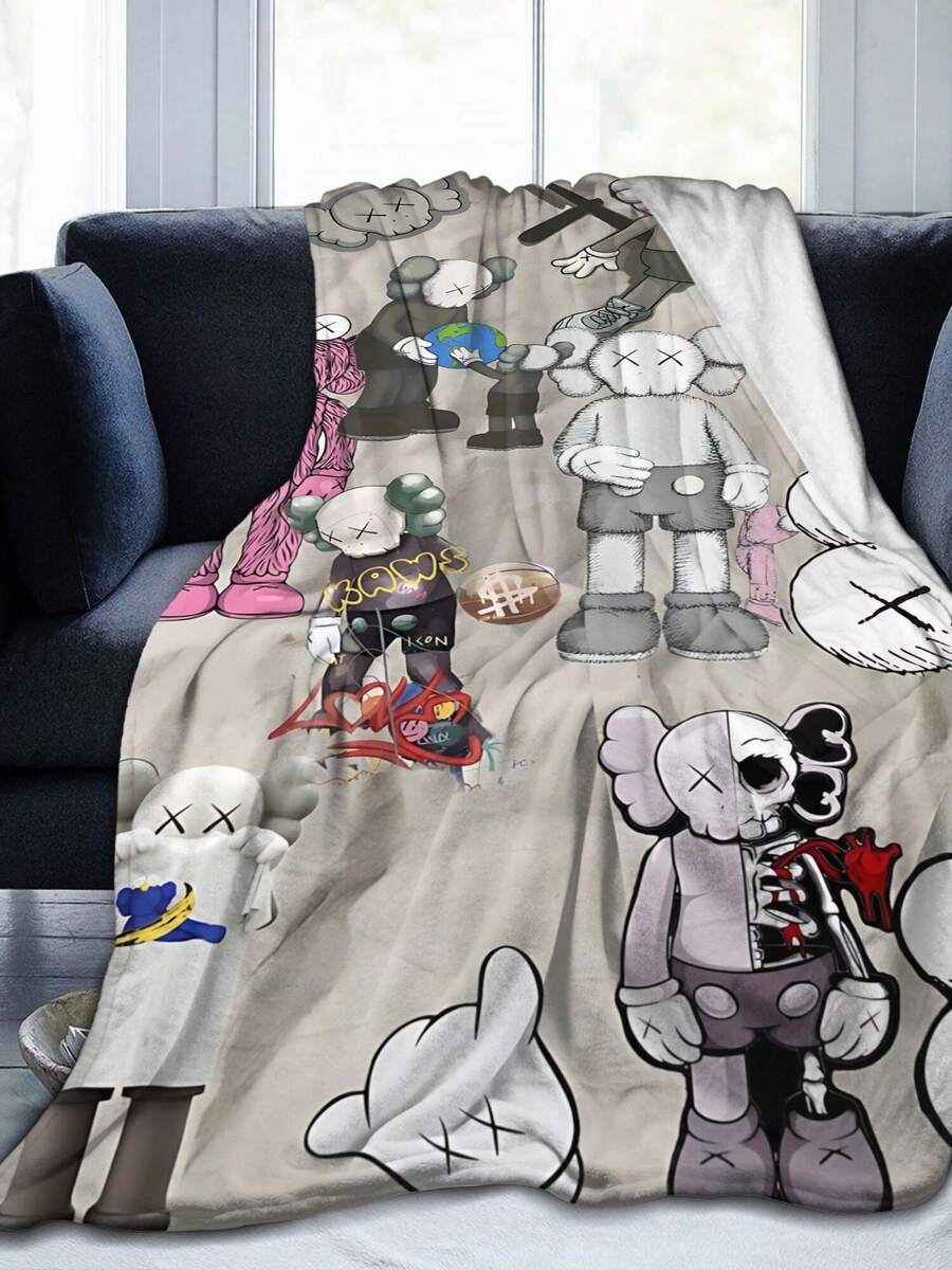 Kawss Kawaii Kaw Blanket Luxury Anime Flannel Blanket - Ultra Soft Cartoon Print, The Perfect Gift For Any Occasion, Christmas, Birthday, For Home, Camping & Travel Use - màu đen - Xem 1