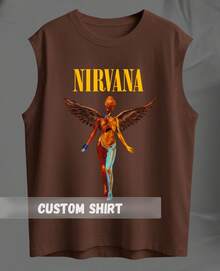Camiseta Regata Cavada Oversized Banda Nirvanaa Terceiro Album In Utero Anjo - Marrom - Visão 3