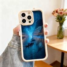 Cubierta de teléfono con diseño de noche mágica azul oscuro con barcos y ciudad iluminada para uso diario y viajes - Café integral - Ver 4