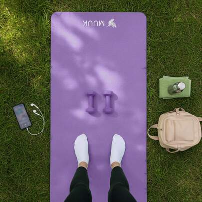 MUUK FITNESS 1 pieza Tapete de yoga antideslizante de 150x60 cm con 4 mm de grosor, tapete ligero y portátil para ejercicios de yoga, pilates, estiramientos y fitness, esterilla cómoda y estable para entrenar en casa, estudio o al aire libre