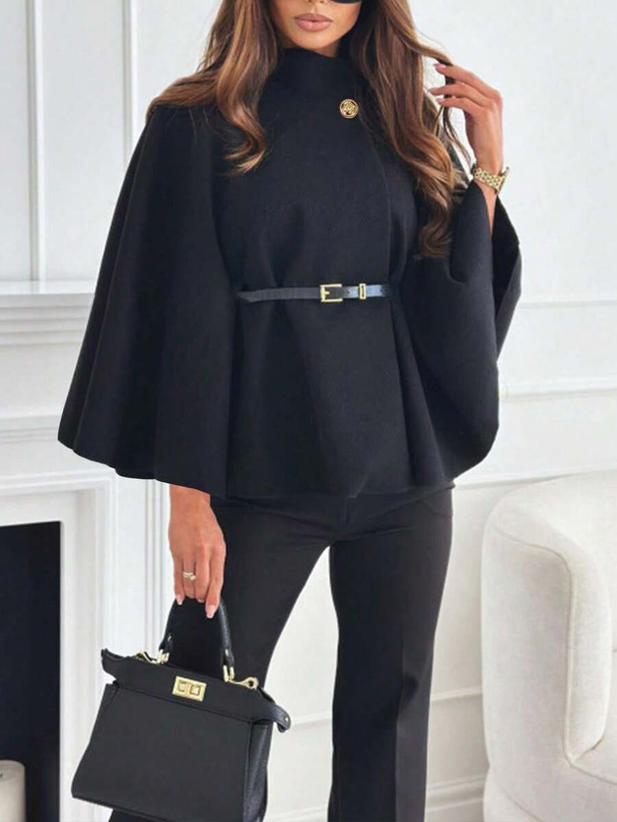 A Fashionable And Elegant Solid-Colored Short Coat (With A Three-Quarter Or Four-Quarter Sleeve, Women's Winter Style, With A Shawl-Like Appearance, Featuring A Lacing Design, Suitable For Work, Dates, Shopping, And Going Out. Applicable To Various Occasions.