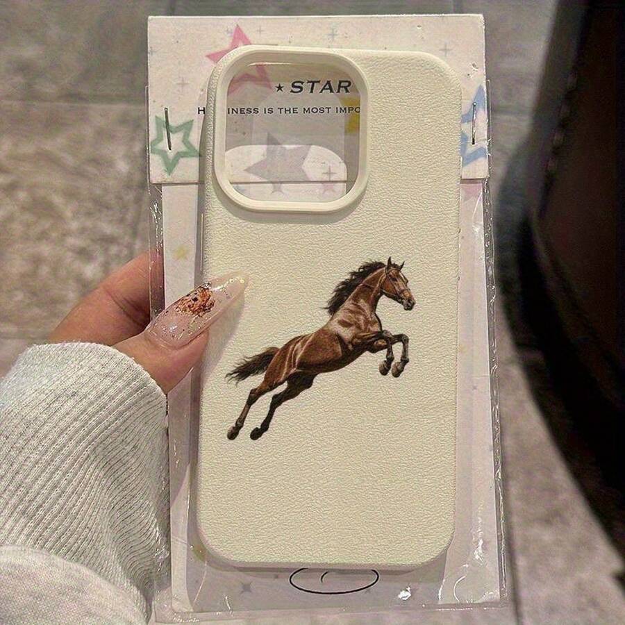 Brown Business Horse Pattern TPU Matte Phone Case, Suitable For IPhone 16 15 14 13 12 11 XS XR S 8 7 Plus Pro Max SE Series Cases - Halloween Gift Easter Birthday Present For Girlfriend Boyfriend Friends Or Yourself,Suitable For IPhone17 Air - 白色 - 查看 1