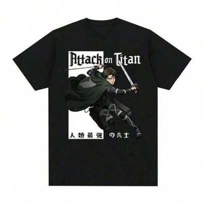 Women'S Christmas Graphic Tee Men's Anime - Themed Print T Shirt AttackS OnS TitanS Rival Ackerman LeviSS Vintage T-Shirt Hip Hop Streetwear Graphic Cotton Men T Shirt New Tee Tshirt Womens Tops Men T-Shirt For Ourdoor, Perfect Christmas & Holiday Gift For Friends, Halloween Shirts For Men Black - Perfect Thanksgiving Christmas New Year Gift