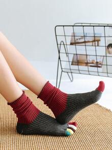 1/3/5 Pairs Women Colorful Toe Comfortable Versatile Striped Five Finger Toe Socks - Multicolor - View 3