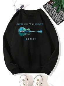 Sudadera para hombre con estampado de letras de la canción "Let It Be" de los Beatles y notas musicales - Suave, corte relajado, cuello redondo, jersey con diseño de John Lennon y Paul McCartney, suéter casual de otoño/invierno para vestir casual, senderismo y actividades al aire libre, ropa de senderismo - Oscuro - Ver 1