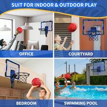 Mini Basketball Hoop With LED Lighting, Electronic Scoreboard, 3 Modes, Over Door Mount, Gift For Kids & Adults - 藍色 - 查看 9