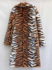 Tiger Print Faux Fur Coat, Rugged Plush Personalized Men's Fur Jacket, Urban Hunter Winter Rainproof & Snowproof Clothing, King Of The Forest - Multicolor - View 7