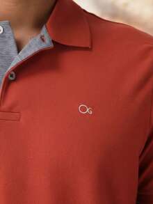 Ogochi Men's Basic Plain Polo Shirt With Logo, No Pocket, Original - Hot Sauce - View 7