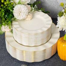 HIGH END Pcs White Wave Plastic Plates With Gold Trim, Fancy Disposable Plate Sets Include 50 Dinner 50 Dessert Plastic Plates, Elegant Disposable Plate Set, Thanksgiving 50 Guests - Ngà voi - Xem 3