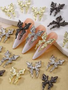 20 piezas y 50 piezas Accesorios de uñas con mariposas 3D grandes de estilo europeo en dorado y plateado, decoraciones de arte de uñas exageradas y únicas, diamantes de estrás de aleación, estilo metálico Y2K, decoraciones para diseño de arte de uñas DIY, elegantes, sencillas y versátiles, brillantes piedras de metal 3D para uñas, accesorios de decoración de uñas postizas, adecuados para productos de uñas, decoraciones de uñas y gemas de uñas de mujeres y niñas - Multicolor - Ver 1