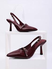 Women's Fashion High Heel Sandals, Sexy Versatile Pointed Toe Strap Design, Breathable Closed Toe Summer New Dress Sandals - Burgundy - View 6