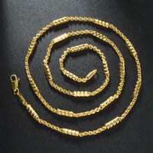 1pc 14K Gold Plated Copper Textured Chain Necklace, Shiny Hip-Hop Style Design, Suitable For Men And Women Everyday Wear - Gold - View 1