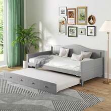 Twin Size Daybed With Trundle Solid Wood Sofa Bed With Slats Support Guest Bed - 預設 - 查看 3