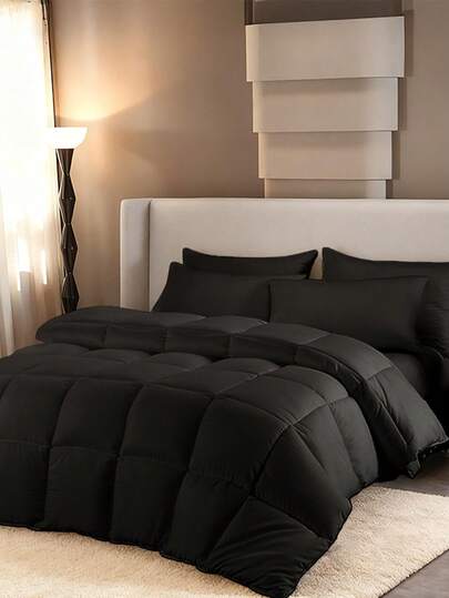 1pc Comforter Duvet Insert, Ultra Soft And Skin-Friendly, Black Quilted Comforters, All Season Duvet, Lightweight And Breathable, Down Alternative Bedding Comforter, Home Bedding, Luxurious Hotel Collection Bedding, School Bedding, Dorm Essentials, Room Decor, Winter Decor