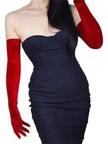 1 双 21 英寸长天鹅绒女士手套，弹性特殊场合 1920 年代歌剧服装手套，红色圣诞手套 - 純色 - 查看 4