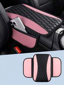 1 pieza Cubierta de consola central de coche, cubierta de reposabrazos de cuero con 2 bolsas de almacenamiento, almohadilla universal de reposabrazos de asiento de coche, accesorios interiores de coche, protector para la mayoría de los vehículos, almohadilla de reposabrazos central, almohadilla de caja de reposabrazos central, cubierta de caja de reposabrazos de cuero PU con estampado de flores de dos colores y elástica