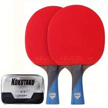 2pcs KOKUTAKU Professional Table Tennis Racket Set, 5-Star Table Tennis Racket, High Rebound Rubber Paddle - Black - View 7