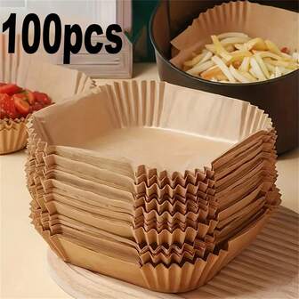 100pcs Non-Stick Air Fryer Liners - Premium Single-Layer With Grooved Edges Design, Ensuring Cooking, Easy Cleaning And Healthy Eating - Suitable For Baking/Grilling And Microwave, Multipurpose Kitchen Accessory, Ideal For Home Or Commercial Use. Material, Essential For Professional Chefs, Design, Indispensable.