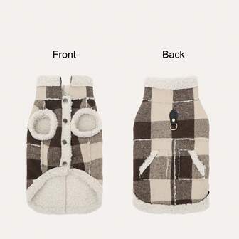 1pc Pet Fur Integrated Padded Coat With Leash, Suitable For Small And Extra Small Dog Breeds, Dog/Cat Clothes For Autumn/Winter Cold Season, Size Runs Small