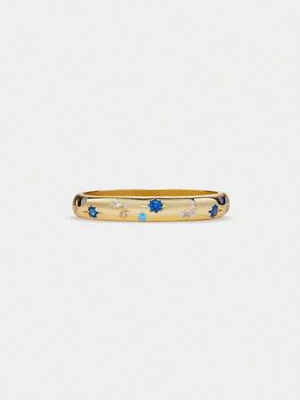 1 pieza Anillo elegante de plata de ley S925 con estrella de 8 puntas y circonita de colores, versátil para mujer, adecuado para uso diario, vacaciones, fiestas, regalo de joyería