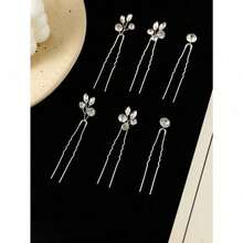6pcs Faux Pearl & Rhinestone Hair Clip For Women, Bride Wedding Hair Accessories, Handmade U-Shaped Hairpin Headwear For Banquet Party Elegant Tiaras - 銀色 - 查看 4