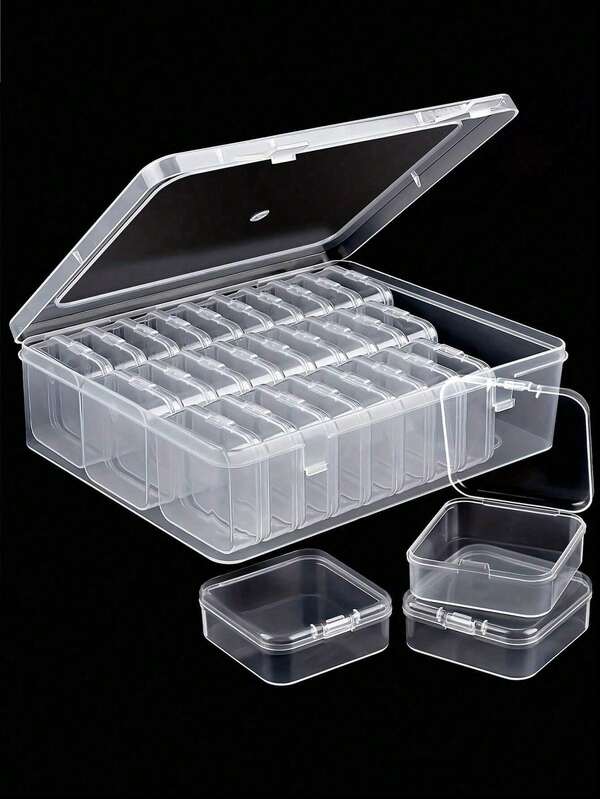 30pcs Multi-Purpose Transparent Plastic Storage Boxes, Mini Transparent Bead Storage Boxes With Hinged Lids, Rectangular Transparent Craft Supply Boxes For Organizing Earrings, Rings, Jewelry And Nail Art Accessories, Cosmetic Bags, Toiletry Bags, Travel Essentials, Organizers