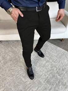 New Men's Business Casual Slim-Fit Trousers - Black - View 1