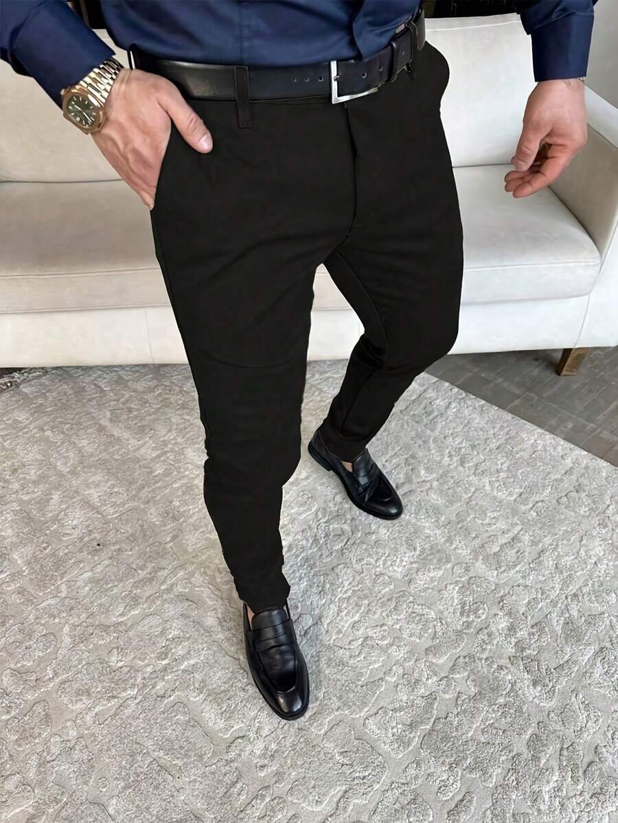 New Men's Business Casual Slim-Fit Trousers - Black - View 1