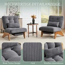 Modern Adjustable Backless Lounge Chair Made Of Fabric With Footrest, Lumbar Cushion And Wooden Legs For Living Room/Bedroom/Study - 深灰色+燈芯絨 - 查看 3