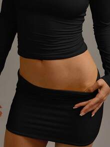 XLLAIS Women's Solid Color Pleated Bodycon Skirt - Black - View 2