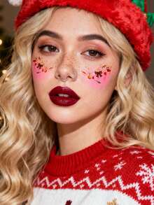 4cute Christmas Temporary Tattoo Stickers, Cartoon Makeup Designs To Create A Festive Atmospherepatterns Include Santa Claussnowmangingerbread ManChristmas ElfChristmas Treegift Boxsocksbellsgarlandsnowflakes Easy To Apply And Removewaterproof And Long-Lastingsuitable For Skin - Multicolor - View 3