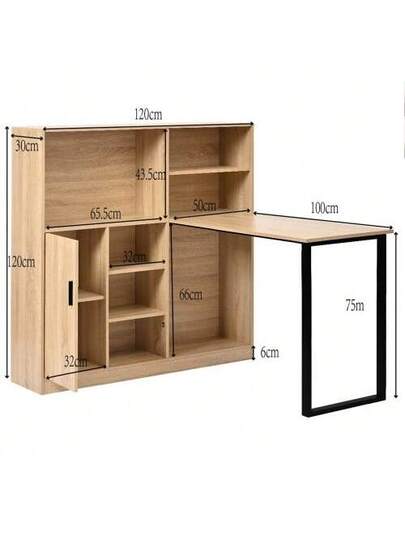 Computer Desk, Shelf Cabinet Work Natural Wood, 120cm view 3