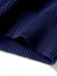 Men's Solid Color Front Half Zipper Long Sleeve Casual Sweater, Old Money Style, Fall/Winter - Navy Blue - View 6