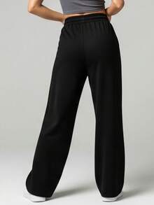 Wide Leg Pants With Flare Leg, Sophisticated Fit, Structured Style, High , Contemporary, Casual, Comfortable, Modern, Chic - 黑色 - 查看 2