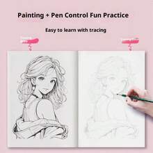 卡通素描描摹书，初学者自学素描指南，动漫人物和可爱女孩铅笔画练习册 - 彩色 - 查看 4