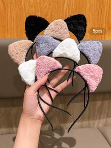 5pcs Cute Korean Style Cat Ear Headbands, Sweet Hair Clips Suitable For Everyday Use - Multicolor - View 4
