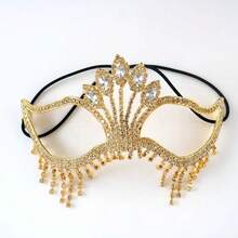 Máscara de Strass com Borla, Máscara de Luxo Totalmente Enfeitada com Strass e Penas, Acessório para Festa de Mascarada