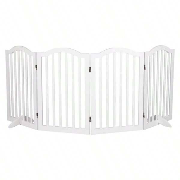Wooden Pet Gate Dog Fence Safety Stair Barrier Security Door 4 Panels White, Dog Wooden Fence With Narrow Gaps, Fold Easily Storage Pet Playpen, Durable And Smooth Hinges Gate