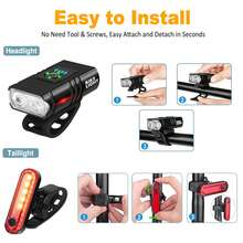 Bike Light Set ,USB - Rechargeable Lights,Easy To Install, Lights With Multiple Lighting Modes,DIBMS Ebike , Rechargeable Bicycle Light IPX5 Waterproof ,6 Light Modes, Super Bright Bike Lights Lumen Super Bright Bikelights Smart Bikelights-Bike Accessories\Bike Light\Flashlight\Bikebike Stuff - M00002 - View 8