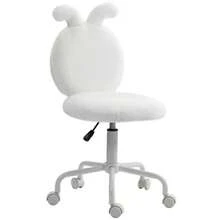HOMCOM Office Chair, Office Chair With Rabbit Ears, Height Adjustable, Velvet-Look Dressing Table Chair, Swivel Chair, Bedroom Chair, White - White - View 9