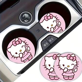  2pcs Sanrio Hello Kitty Car Cup Holder - Non-Slip Rubber, Fits Most Cup Sizes, Ideal Holiday Gift, Birthday Gift, Interior Accessory | Cute Design | Durable Rubber, Perfect For Hello Kitty Accessories, Vehicle Drink Holder, Cup Coaster Accessory